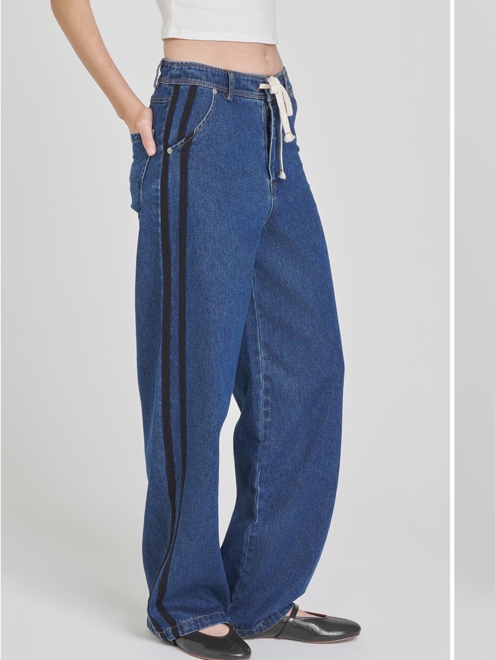 NWT WAFY Blue Denim Jeans with Black Side Stripe Size M